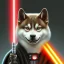 Placeholder: darth shiba inu sith lord with a red light saber glowing