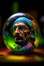 Placeholder: hyper real oil painting portrait of psychedelic snoop dog guru from India watching himself inside a sphere in slimy bubbles and gelatinous background, zeiss prime lens, bokeh like f/0.8, tilt-shift lens 8k, high detail, smooth render, down-light, unreal engine, prize winning