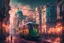 Placeholder: lisbon city view in fantasy cyberpunk style with famous tram, dramatic lighting