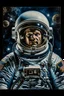 Placeholder: A movie oil coloured poster of an astronaut , looking up camera view for the whole body Michele Anglo style