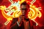 Placeholder: bob saget as james bond the spysex dragon coin multi color neon sign on fire, ultimate psychedelic beauty, wide angle