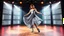 Placeholder: very beautiful 1 lady with makeup bob hair pretty long skirt and bluose high heels, full body dancing gracefully in modern stage,dynamic lights