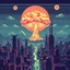 Placeholder: 8 bit pixelart city, atomic mushroom cloud, synthwave, destroyed city