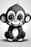Placeholder: Draw a black and white cute cartoon character of a monkey