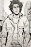 Placeholder: deranged young man with scruffy hair, stubble and a judgmental look on his face comic book style