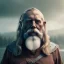 Placeholder: Viking theme, a younger woman sitting next to a 50-year-old man, portrait, 8K, close-up face, anatomically perfect face, Highly detailed stunning full frame portrait, misty and cloudy atmosphere