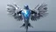 Placeholder: generate a futuristic , sportive silver-blue shining car with the look of a falcon. the falcon should be the logo of the car and the wings have to be morphed into the side of the car