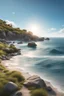 Placeholder: 4d photographic image of a landscape, blue sky, ocean, shore, realistic, vivid colors octane render trending on artstation, artistic photography, photorealistic concept art, soft natural volumetric cinematic perfect light, UHD no background, minimal