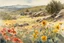 Placeholder: Sunny day, flowers, mountains, rocky land, fantasy, sci-fi, winslow homer watercolor paintings