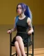 Placeholder: Billie Eilish, sitting on a chair, Black Short Dress, high detail