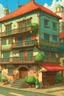 Placeholder: a house in a city, ghibli style