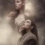 Placeholder: portrait , 8K, Portrait of a woman, full body, average face, a dreary dark atmosphere, misty smoke, autum trees