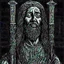 Placeholder: line toned, hedcut, wsj style, statue of cruicified Jesus of Liberty with a beard and wearing a cross and hanging from a cross, The statue male, hyperdetailed intricately detailed photoillustration ink drawing dystopian 8k resolution entire body of the statue is in the picture. digital illustration telephoto lens photography , same colors as the us treasury's one dollar bill, crucified"