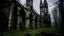 Placeholder: REMAINS OF A DESTROYED GOTHIC CATHEDRAL WORN BY TIME AND POISONOUS GROVE IVIES, ON A DARK DAY, GOTHIC STYLE, MYSTERIOUS AND EVOCATIVE