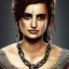 Placeholder: best quality, realistic lighting, masterpiece portrait of Penelope Cruz, details, light dusting of freckles, cowboy shot from above, simple chain hauberk, warhammerVector art matte painting digital illustration 3D shading CryEngine Behance HD 3Delight