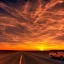 Placeholder: muscle car, desert road, sunset, full colour,