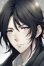 Placeholder: An asian anime boy with soft delicate face, Long black hair, sharp black eyes