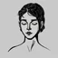 Placeholder: waist-length bust woman, linocut style, white background, profile, composition without a full head empty space around the head, minimalism, artistic deformation of the head shape,slight paralysis, black woman, crossed arms, eyes closed, mouth open