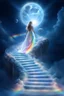 Placeholder: fantastic,Beautiful woman, stairway to heaven whit rainbow, ufos