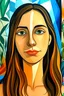 Placeholder: retrato de una chica en un fondo hawaiano al estilo cubista de picasso