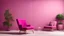 Placeholder: Viva magenta wall background mockup with armchair furniture and decor of the year 2023.3d rendering