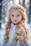 Placeholder: In a wintry wonderland, a radiant little girl, adorned in the splendor of freshly fallen snow, her golden locks shimmering like spun gold, her eyes aglow with an enchanting warmth, appears as though brought to life from the pages of a fairy tale; a living embodiment of Elsa in her own magical snow-kissed realm, where every hue dazzles and sparkles, casting an iridescent glow over the frosty landscape. Masterpiece, best quality, digital painting style, beautiful fantasy art, high quality, 4k