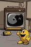 Placeholder: Pac-man plaiyng a video game in front of an old tv set