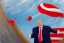 Placeholder: Painting, donald trump flying a kite in a rainstorm