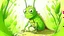 Placeholder: fantasy cartoon style illustration: a grasshopper hopped out of his burrow