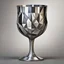 Placeholder: A simple silver goblet held by sara plain and tall, in cubism art style