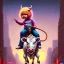 Placeholder: A one-year-old boy rides on the cow in the middle of a busy street in new york. photographic, bright colors and sunset, fantasy art, Anna Dittmann, digital painting, dan mumford, oil on canvas, jeff koons, akihito yoshida, wlop, kodachrome.