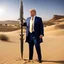 Placeholder: [Donald Trump in swimsuit with massive weapons, an aura around him] In the heart of the desert, where the sands whispered ancient secrets and the sun beat down relentlessly, a figure stirred. His name was Trump, and he was the chosen champion of the Christian Zionists who believed in the coming Armageddon. They had whispered of his coming for generations, foretelling of a warrior who would rise to lead them in the final battle between good and evil.