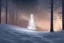 Placeholder: christmas tree with sparklers in a snowy forest landscape bathed in moonlight and falling snow with a barely noticeable outline of jesus christ in the background