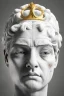 Placeholder: Ultra Realistic image, classic sculpture, white marble material, Maradona, gold crown of natural thorns, god crown, gold veins, gold ornaments, sun rays background, waist up portrait, epic, celestial, cinematic lighting, God lights, 4k resolution, smooth details, soft lighting, unreal engine 5, art station, substance 3d.