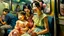 Placeholder: Neoclassicism 2 japanese woman smiling with a child at other woman sitting in metro realistic cote d'azur painting colorfull