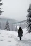 Placeholder: snow and a woman far away in the middle in the snow