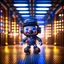 Placeholder: cute happy hairy futuristic hip hop chat mario robot with skateboard photo shoot in big train hall, 8k, down-light, soft light, depth of field, photo realism, trending on art station, high detail, smoke and fog