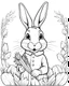 Placeholder: B/W outline art,coloring book page, full white, super detailed illustration for adult, "monester rabbit : spooky rabbit holds a carrot in his hands", crisp line, line art, high resolution,cartoon style, smooth, low details, no shading, no fill, white background, clean line art,low background details, Sketch style.