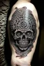 Placeholder: Shape of a labyrinth in a skull a new age tattoo style