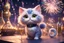 Placeholder: cute fluffy pixar chibi cat, new years eve scene, champagne, twisted serpentine, fireworks Weight:1 detailed matte painting, deep color, fantastical, intricate detail, splash screen, complementary colors, fantasy concept art, 8k resolution trending on Artstation Unreal Engine 5 Weight:0.9