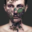 Placeholder: "full face tattoo of leaves and gnarled branches extending past face and morphing into reality, 8k resolution, high-quality, fine-detail, muted colors,intricate, digital art, detailed matte, volumetric lighting, illustration, octane render