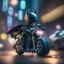 Placeholder: A Sharp Kawaii tiny hyper realistic baby batman riding mini harley davidson, wearing bikers clothes with freestyle action, night of cyberpunk city background. wide angle full body, 8k, Cinematography, photorealistic,epic composition Unreal Engine,Cinematic, Color Grading, Portrait Photography,Ultra-Wide Angle, Depth of Field, hyper detailed