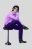 Placeholder: A guy with black hair, sitting on a chair, wearing a beautiful white shirt with pleats. in trousers with pleats