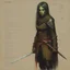 Placeholder: ConceptSheet: female half-orc assassin with AD&D statistics [by Zdzisław Beksiński]