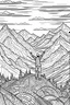 Placeholder: A person standing on a mountaintop, arms outstretched.coloring book page, simple and clean line art, adult drawing book, black and white, crisp black lines, no shades, sharp lines, coloring book for adults, cartoon style, landscape