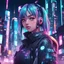 Placeholder: trending anime meme girl with cyberpunk details with night skyscrapers in the background make in pop with neon highlights