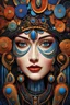 Placeholder: beautiful, strange looking face of an art brut woman, smiling gingerly, expressive and mysterious, deep colors, art brut portrait, detailed matte painting, deep color, fantastical, intricate detail, splash screen, colorful, fantasy concept art, 8k resolution, Unreal Engine 5, centered, beautiful iris, sharp focus, black and blue theme