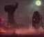 Placeholder: digital art, trending on artstation, a post apocalyptic world ruled by rusty machines under a full moon in a gigantic city full of neon lights and machines acting like humans, these being the vast majority of the population.