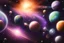 Placeholder: galaxy, nirvana, fantasy world,gas planets,with clouds,a couple of planets that are in the sky, abstract 3 d artwork, ufotable art style, dreamy and detailed,the planets are formed from clouds,the sky has stars, the planets are colored with red black purple violet,like a aurora borealis,no sun in picture