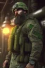 Placeholder: photorealistic male bearded handsome soldier, hyperdetailed painting, luminism, Bar lighting, complex, od green miltary, 4k resolution concept art, Artgerm, WLOP, Alphonse Mucha, 3d render, octane render, intricately detailed, cinematic, awesome full color, hand drawn, dark, gritty, cinematic, buckeye burl